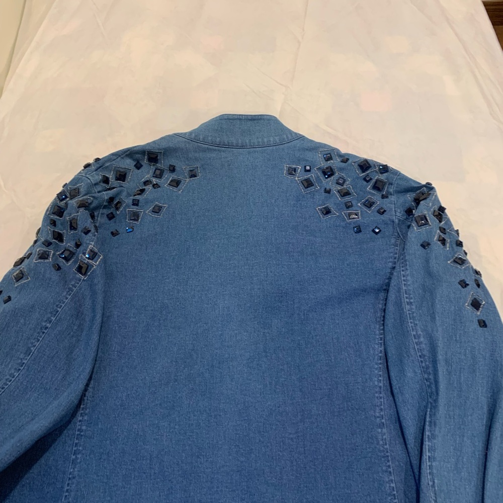 Bob Mackie Blue Jean Jacket with Black Embellishments - Picture 3 of 3